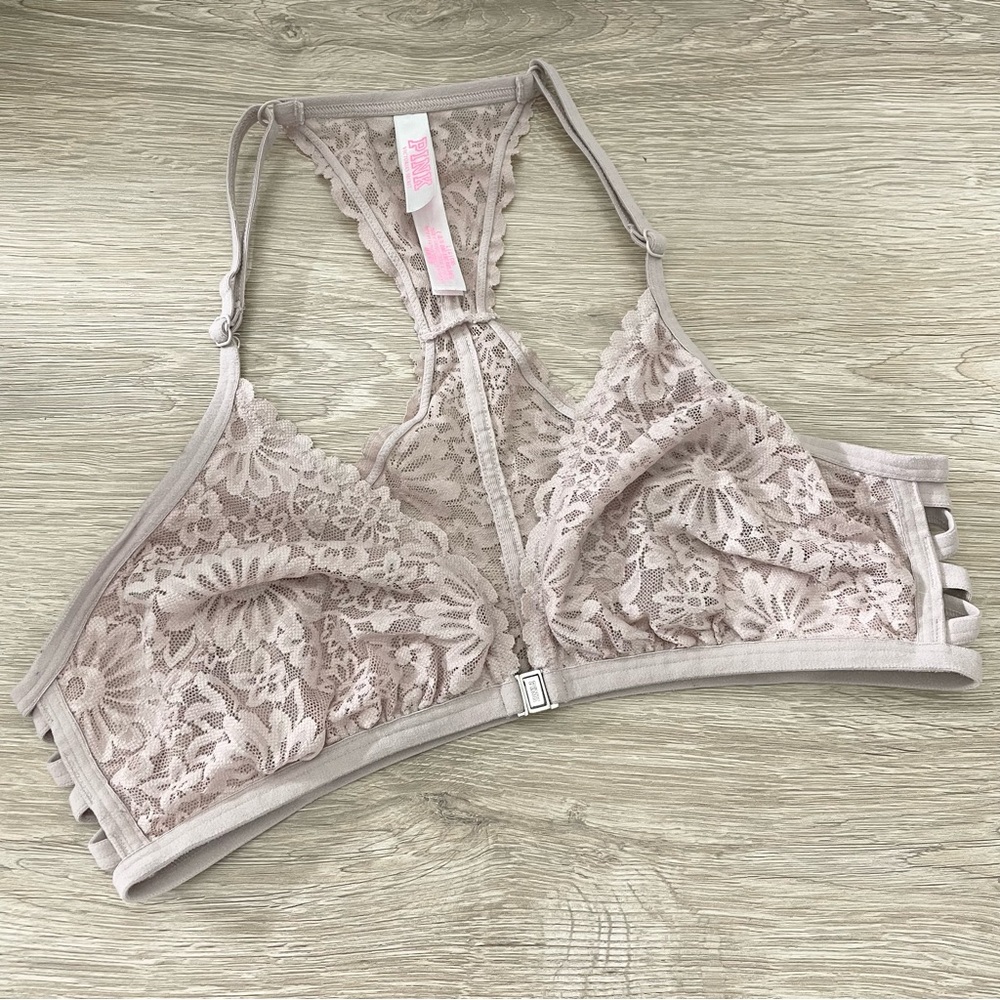 PINK Victoria's Secret Pink Lace Racerback Unlined Bralette LARGE